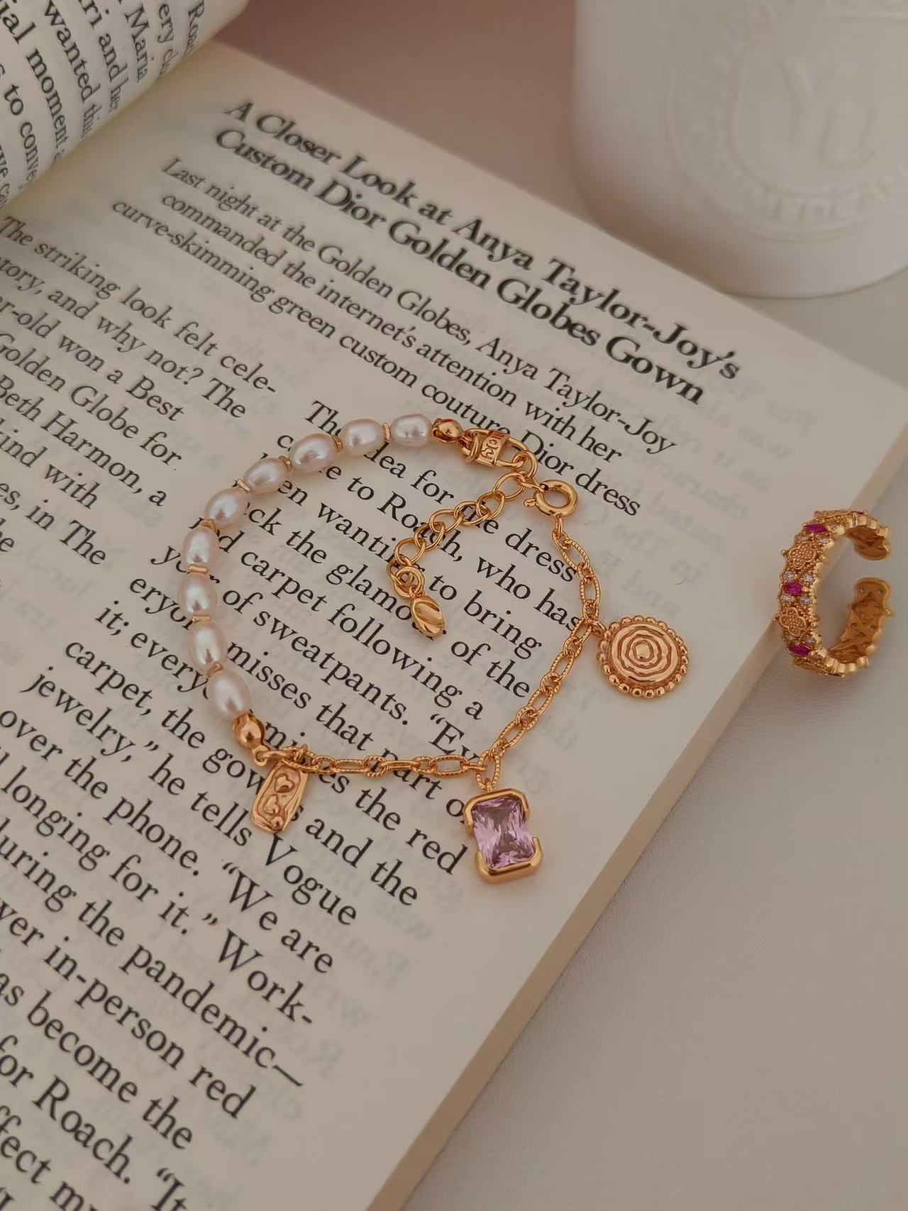 18K Gold-Plated S925 Pearl & Gemstone Bracelet | Natural Freshwater Pearls