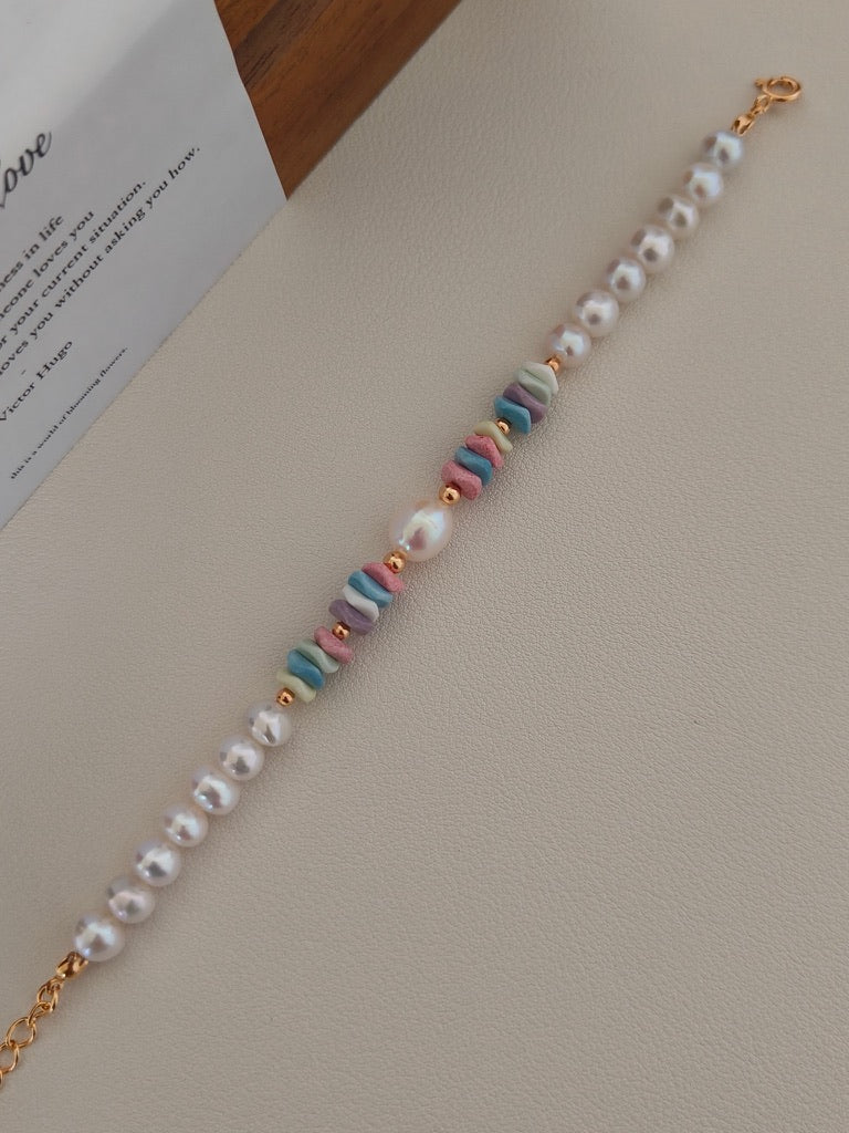 Rainbow Stone & Pearl Bracelet
