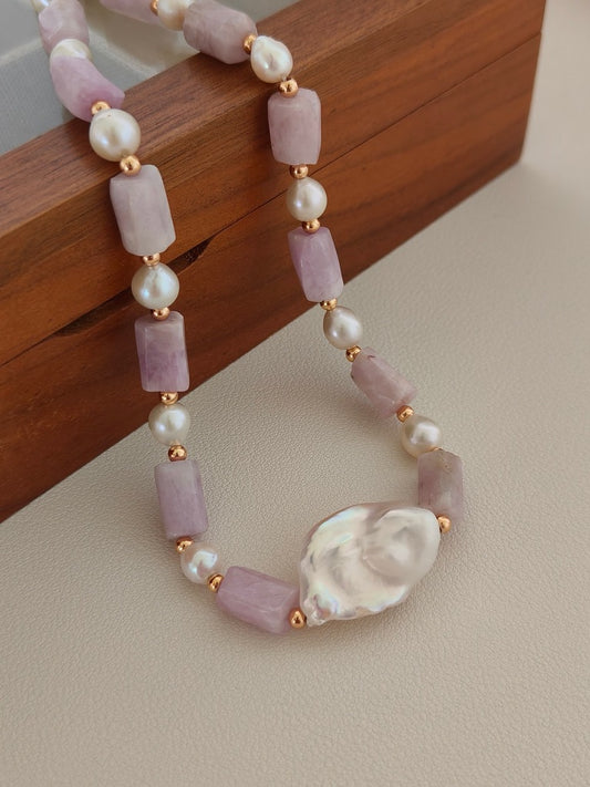 Kunzite & Baroque Pearl Necklace
