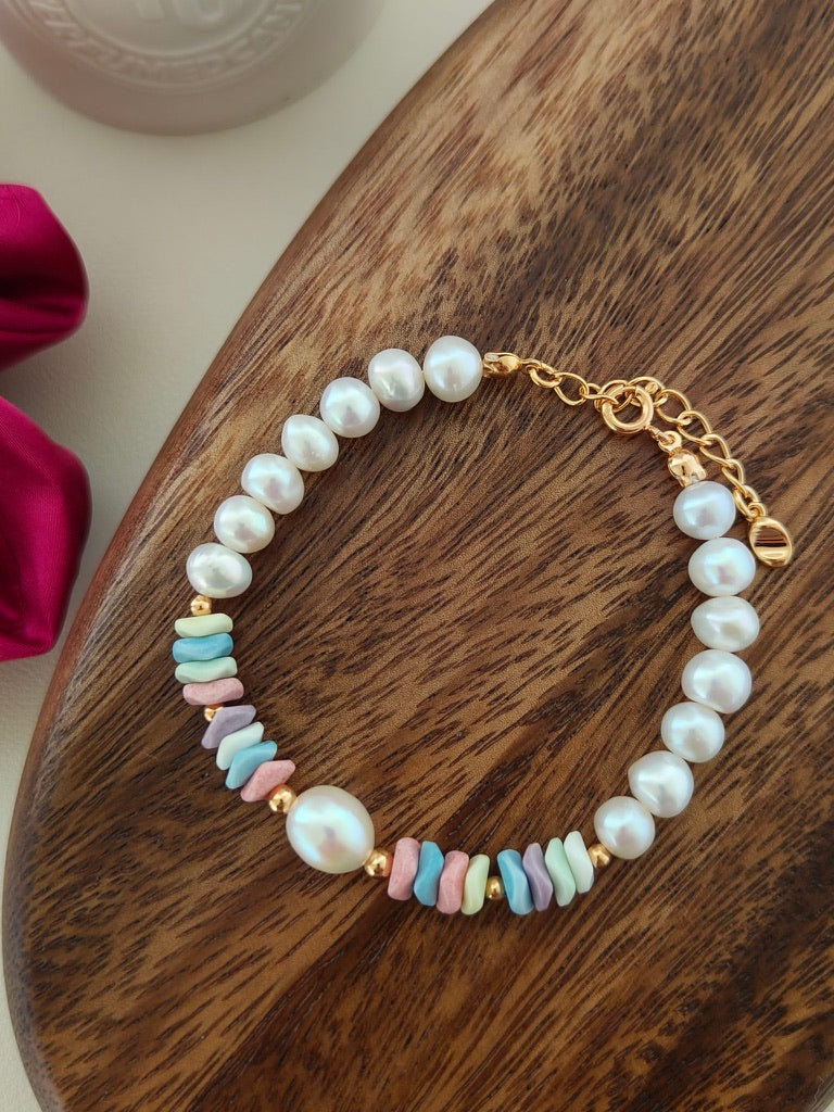 Rainbow Stone & Pearl Bracelet