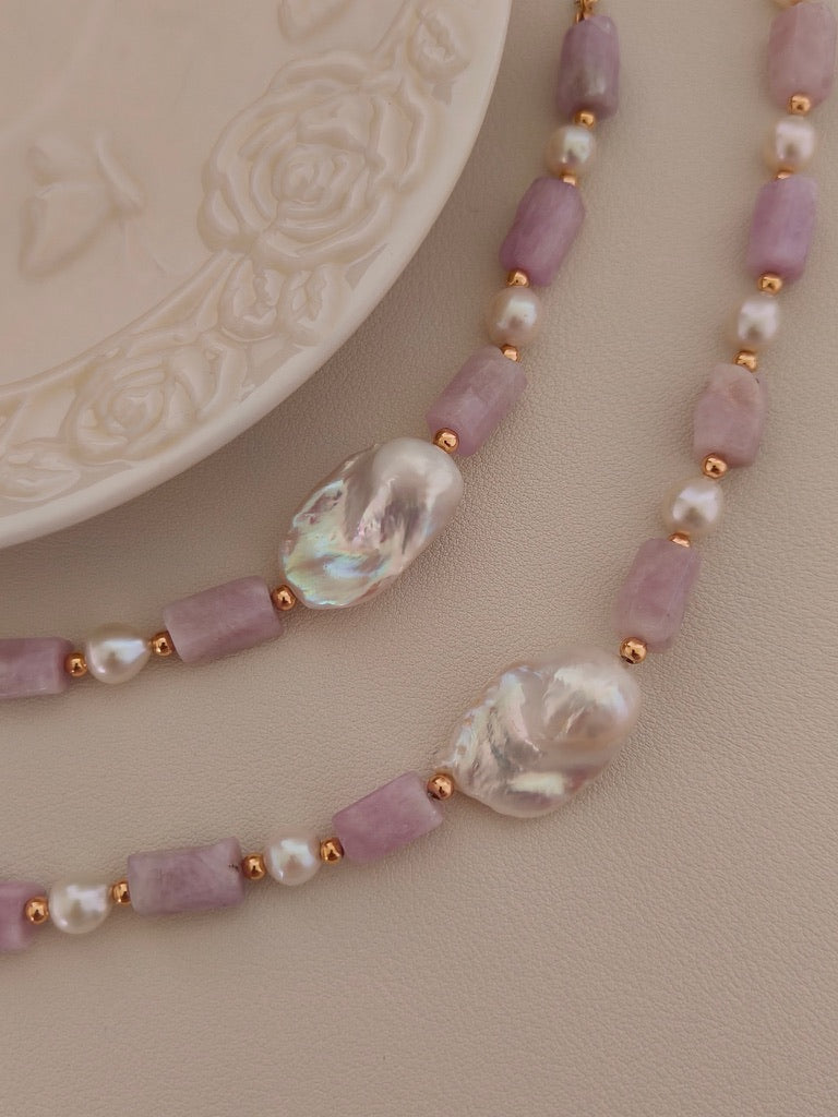 Kunzite & Baroque Pearl Necklace