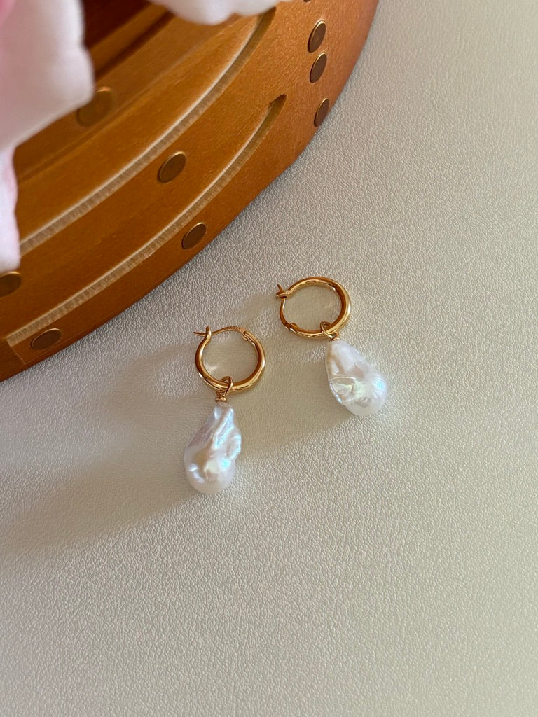 Baroque Pearl Hoop Drop Earrings