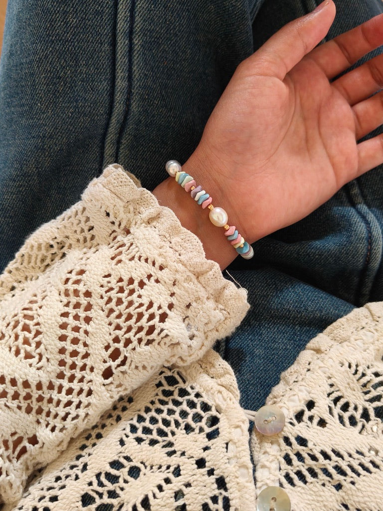 Rainbow Stone & Pearl Bracelet