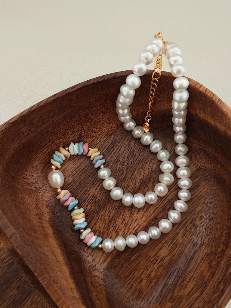 Rainbow Stone & Pearl Necklace