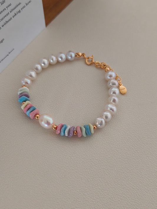 Rainbow Stone & Pearl Bracelet