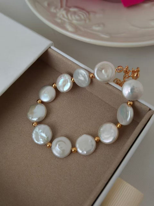 Coin Freshwater Pearl Bracelet | 18K Gold Plated S925 Silver