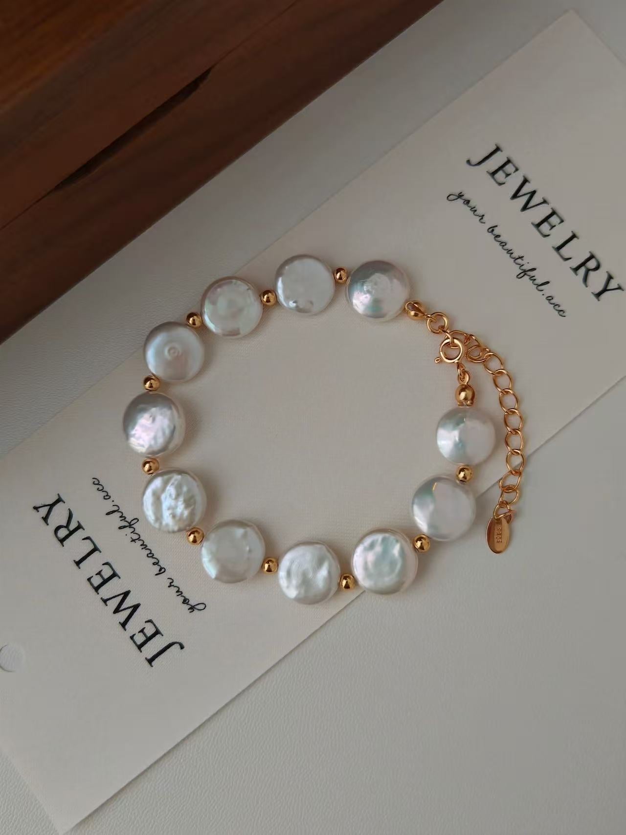 Coin Freshwater Pearl Bracelet | 18K Gold Plated S925 Silver