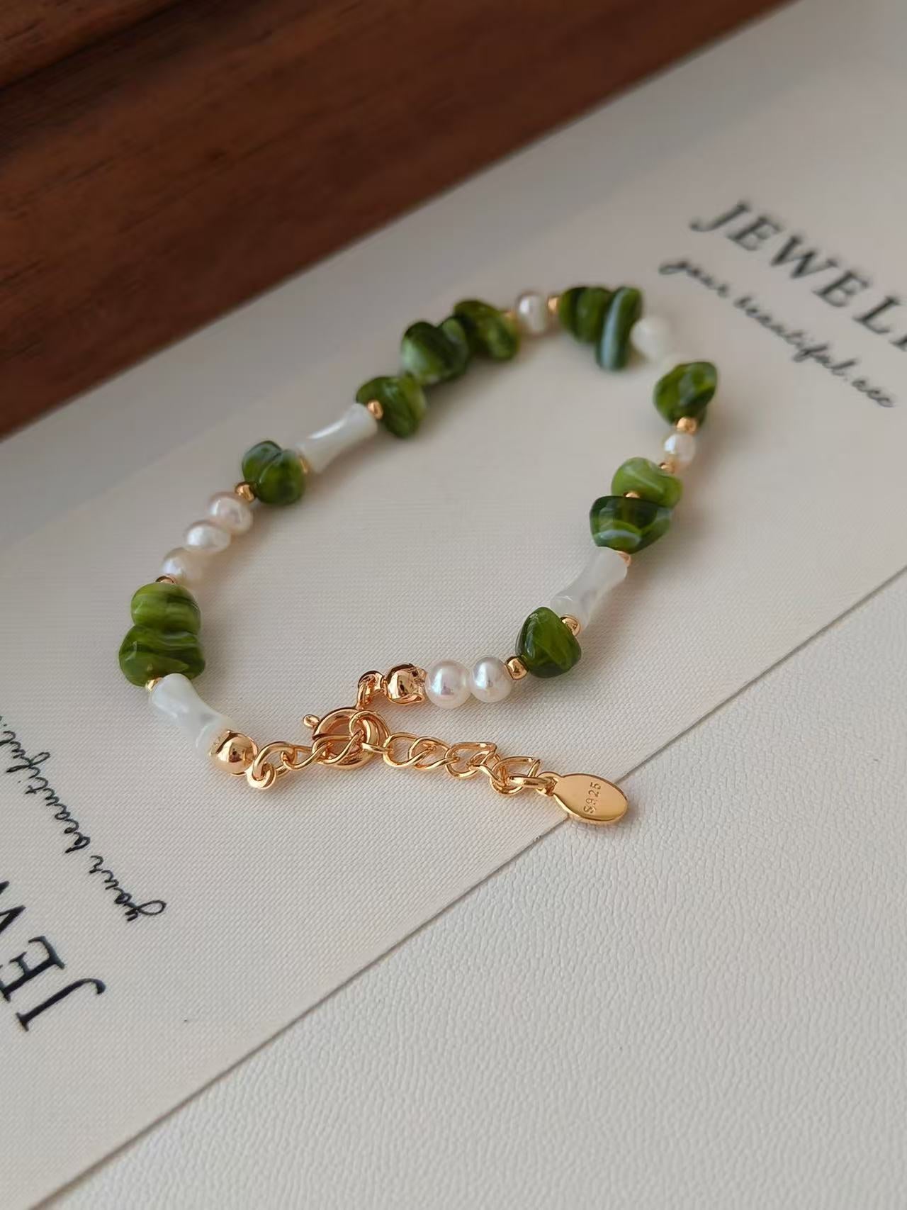 Green Resin & Pearl Bracelet