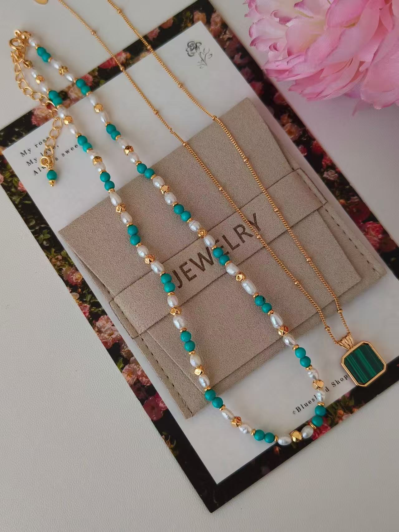Turquoise & Pearl Necklace – 18K Gold Vermeil on Sterling Silver | Freshwater Pearls
