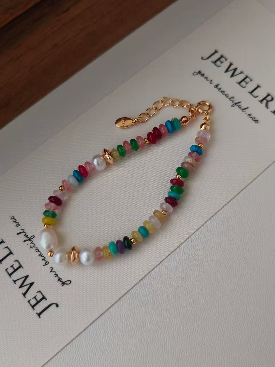 Rainbow Gem & Pearl Bracelet