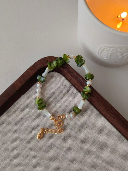 Green Resin & Pearl Bracelet