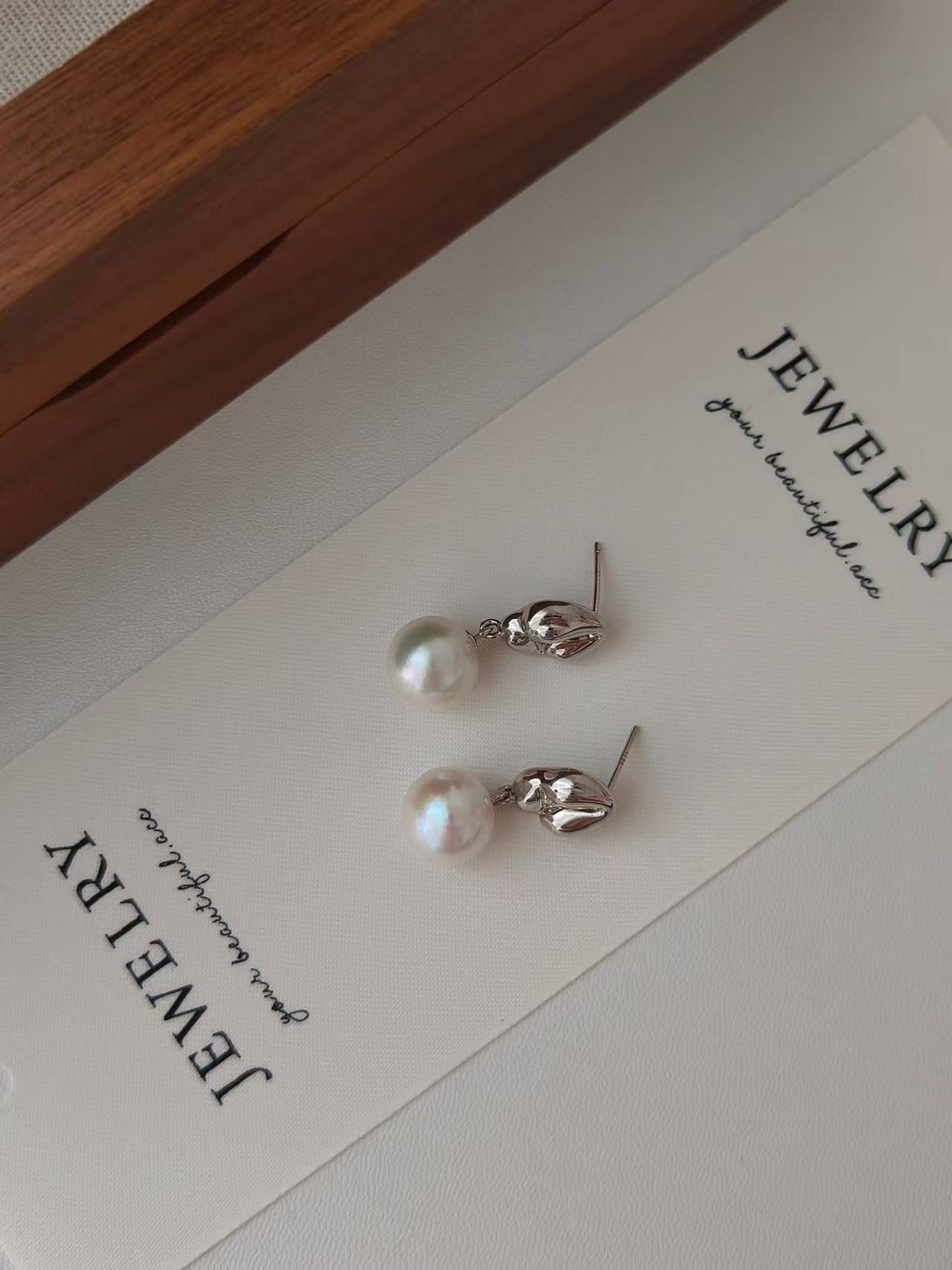 White Gold Sculptural Pearl Drop Earrings