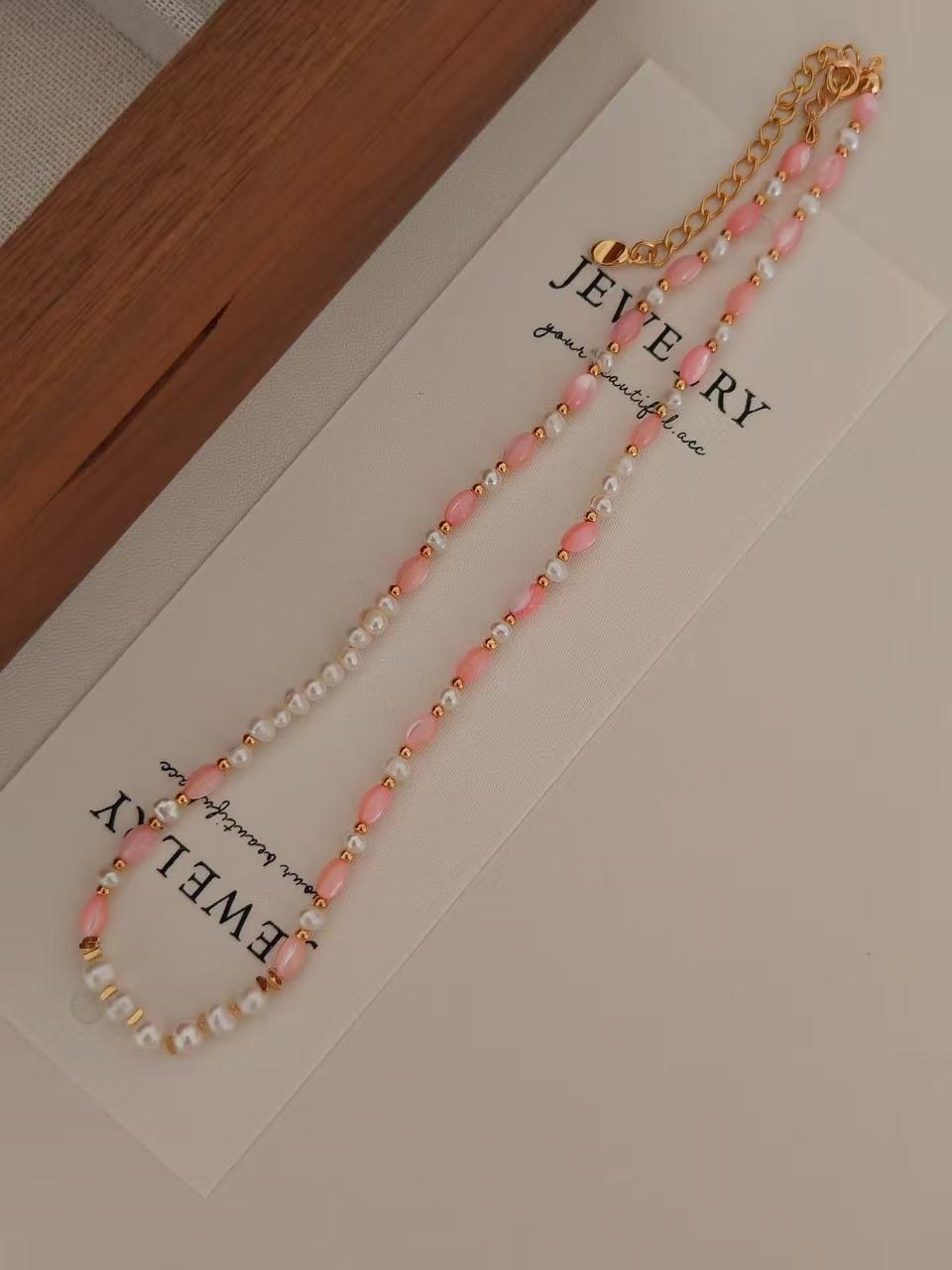 18K Gold-Plated S925 Pearl & Pink Bead Necklace | Natural Freshwater Pearls